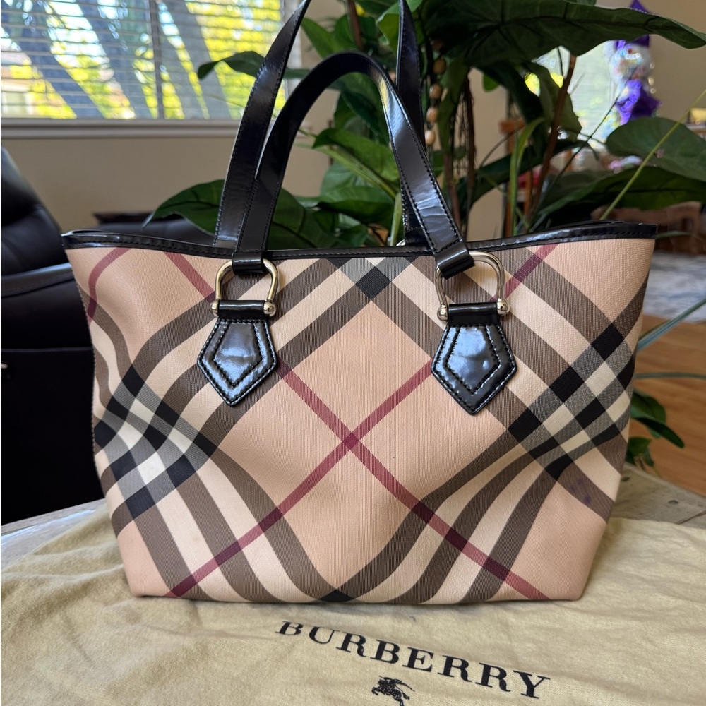Burberry Tan and Black Check Totes
